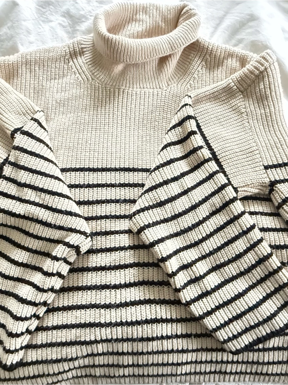 Industrial Turtleneck Stripe Knit Sweater - Cream/Black